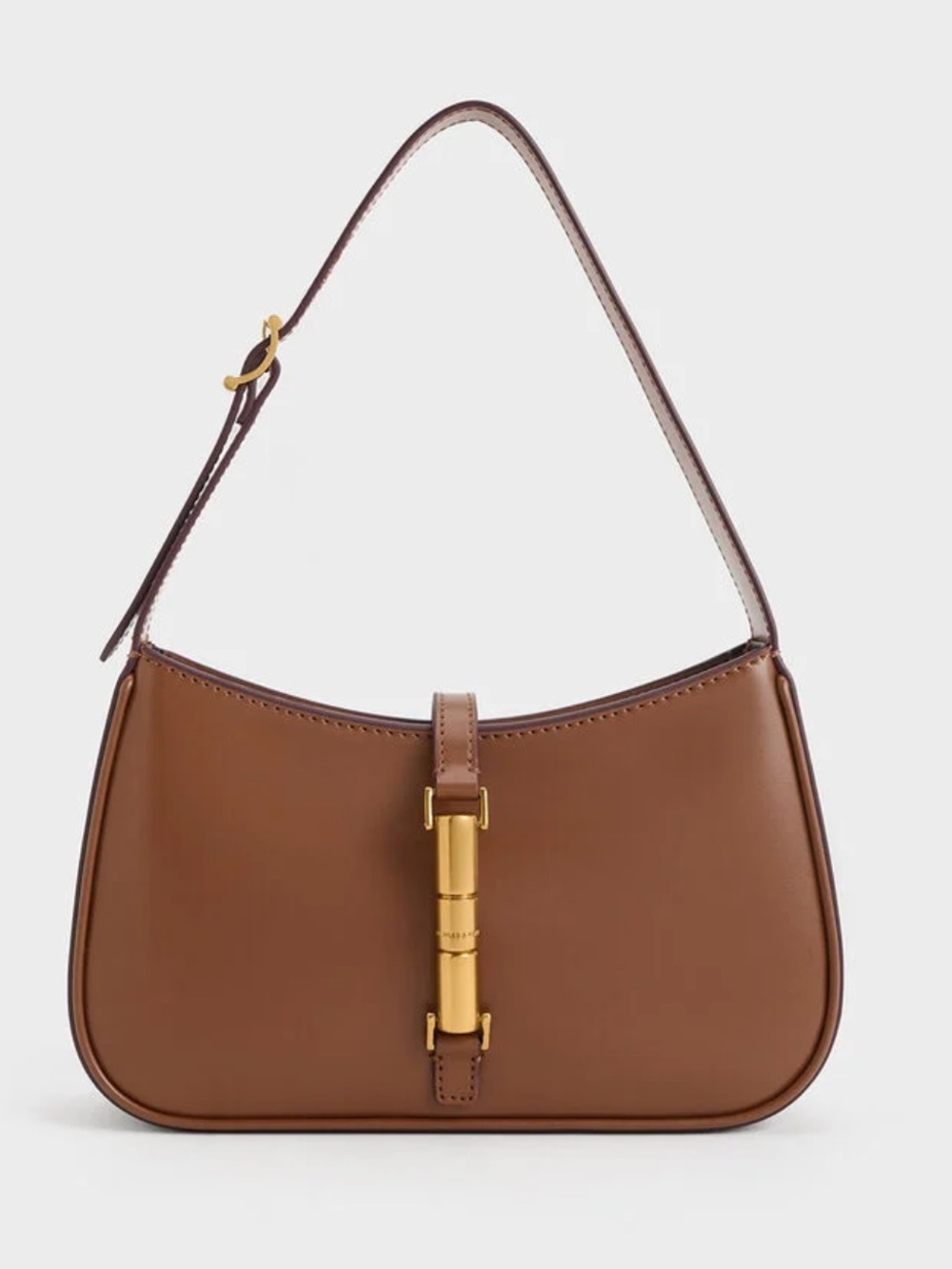 Charles & Keith Tan-Brown Shoulder Bag with Gold Accent